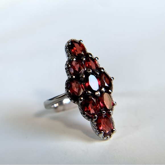316L Elongated Red Garnet Cluster SS Ring Sz 7.25 - Picture 7 of 7